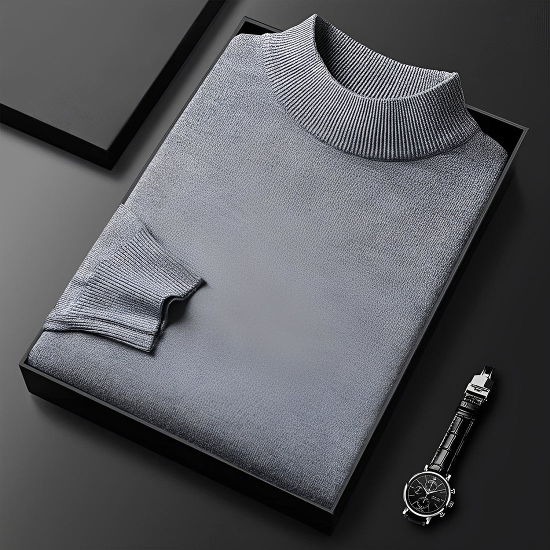 Męski sweter z wysokim kołnierzem, ribbed cuffs i nowoczesnym krojem