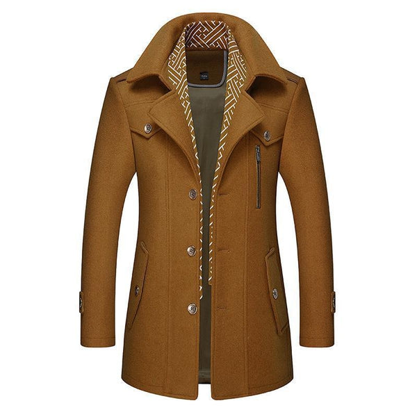 Męski trench coat dwurzędowy z guzikiem i kieszeniami bocznymi