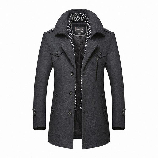 Męski trench coat dwurzędowy z guzikiem i kieszeniami bocznymi