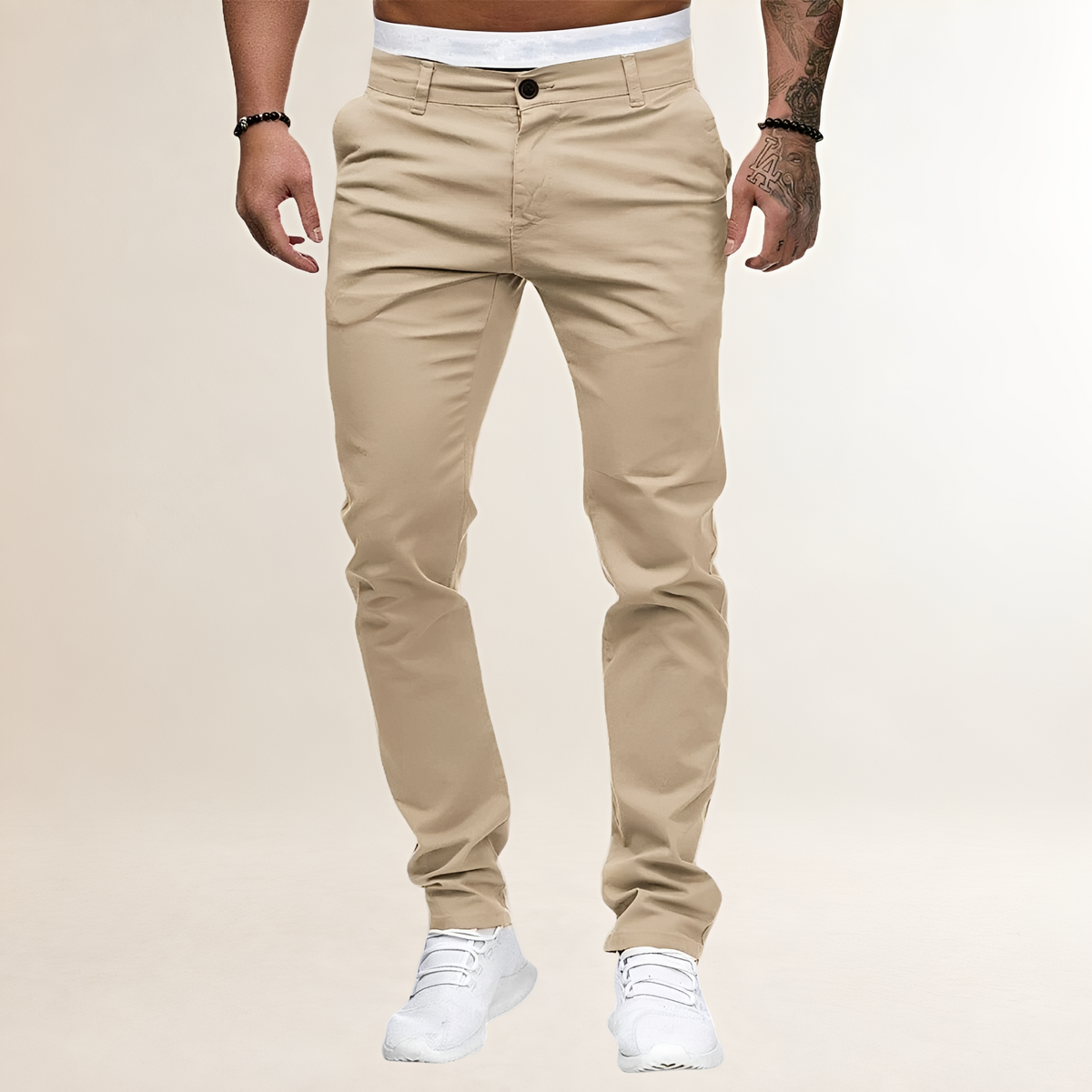 Męskie spodnie casualowe slim fit z zamkiem i skośnymi kieszeniami