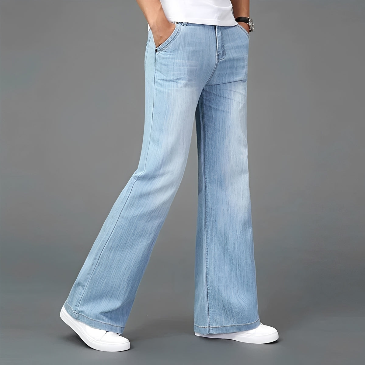 Męskie spodnie typu bootcut z flared nogawką i wieloma kieszeniami - relaxed fit