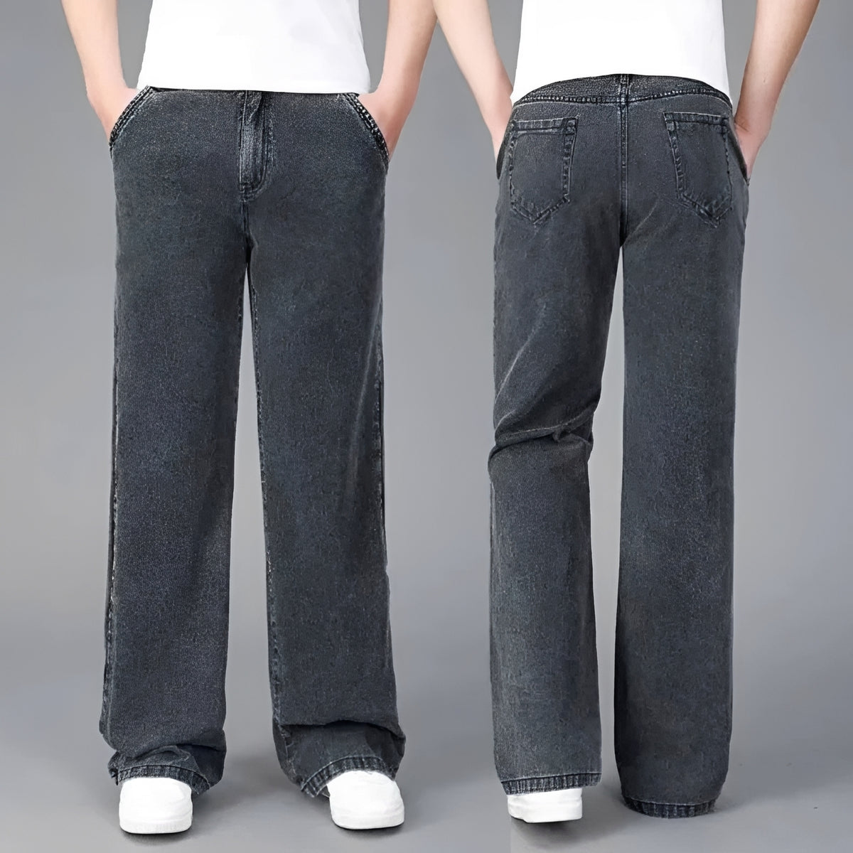 Męskie spodnie typu bootcut z flared nogawką i wieloma kieszeniami - relaxed fit