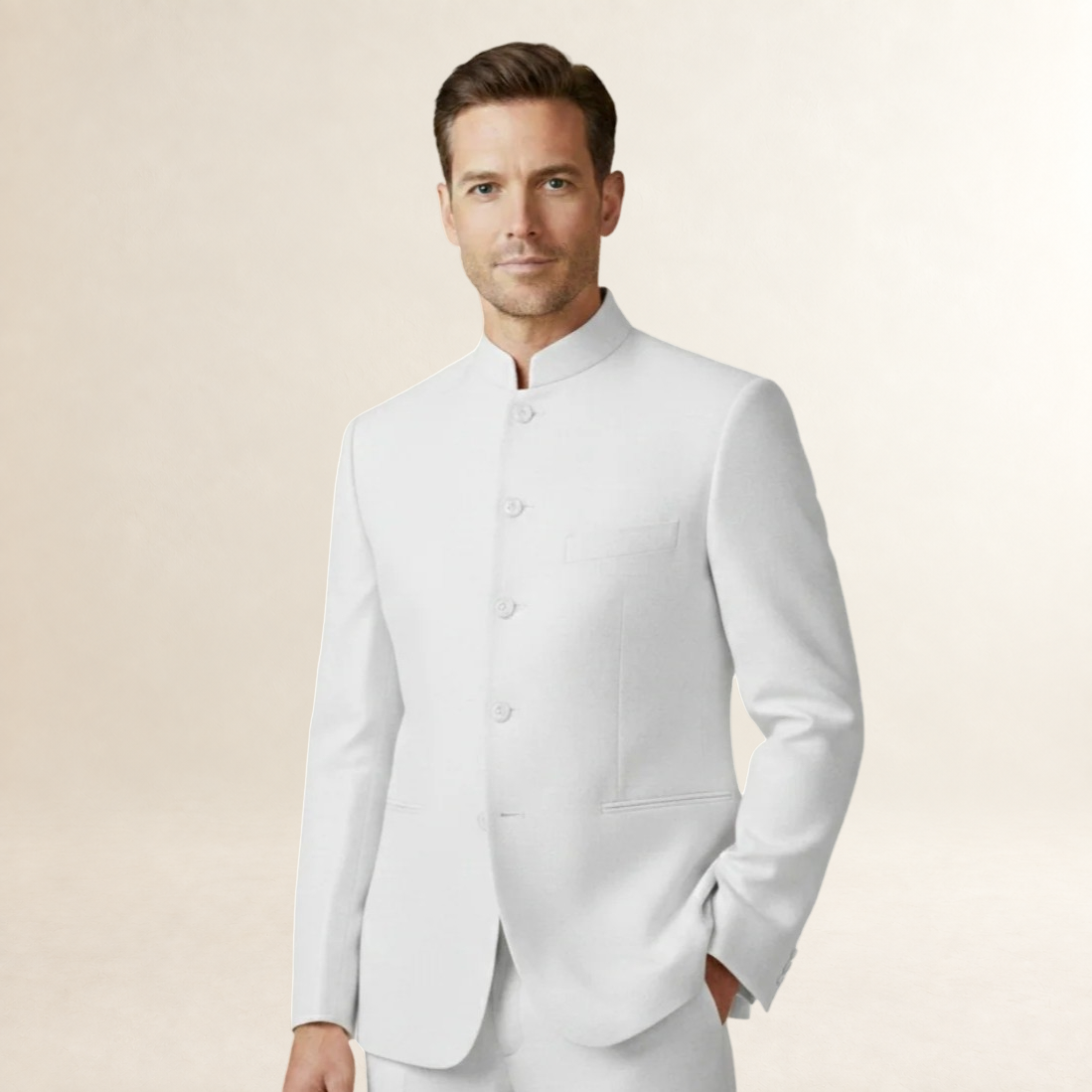 Marynarka męska z kołnierzem stójkowym - slim fit, jednorzędowa