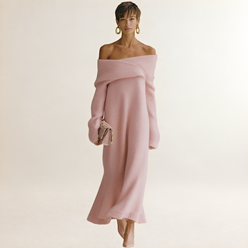 Sukienka maxi damska off-shoulder luźny krój długi rękaw
