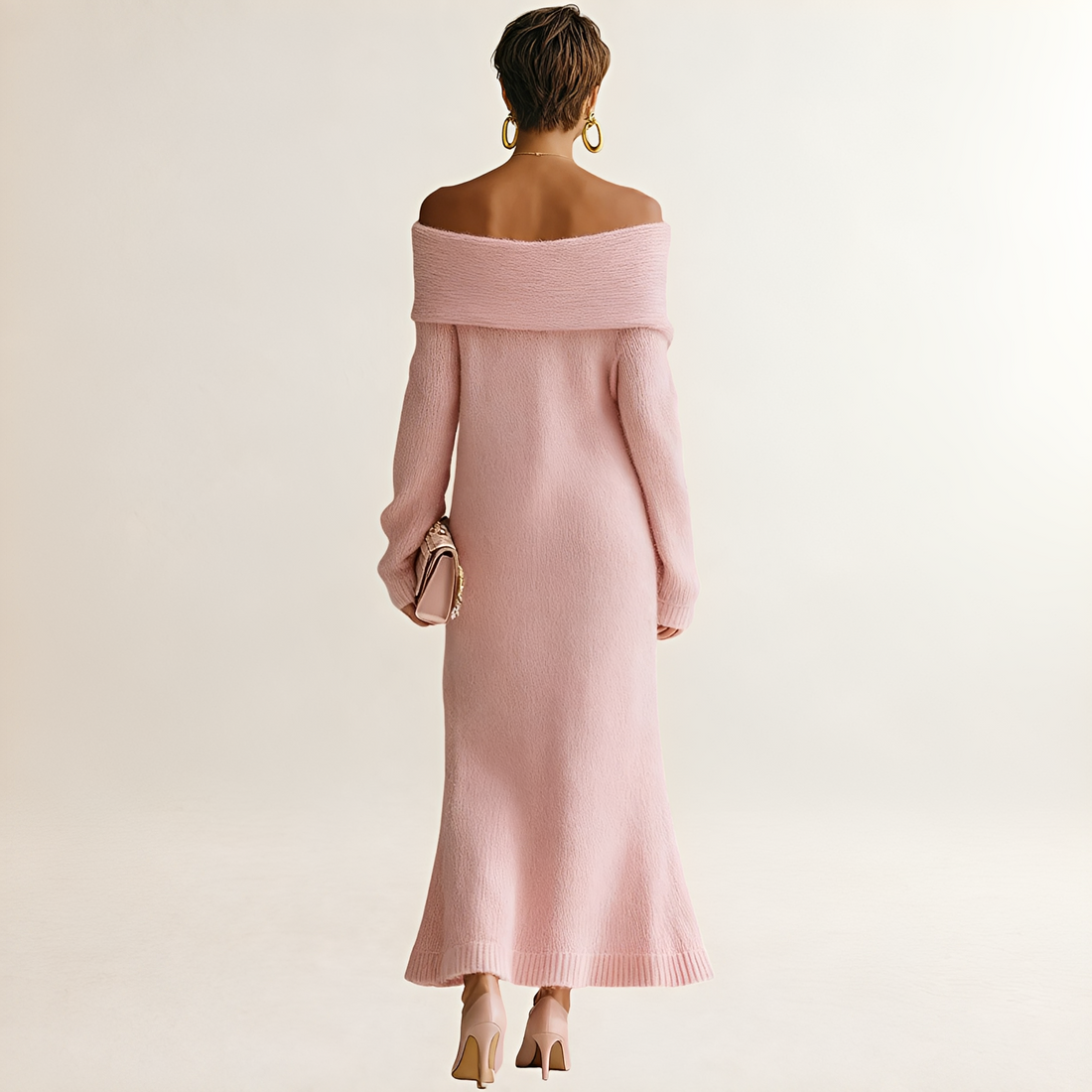 Sukienka maxi damska off-shoulder luźny krój długi rękaw