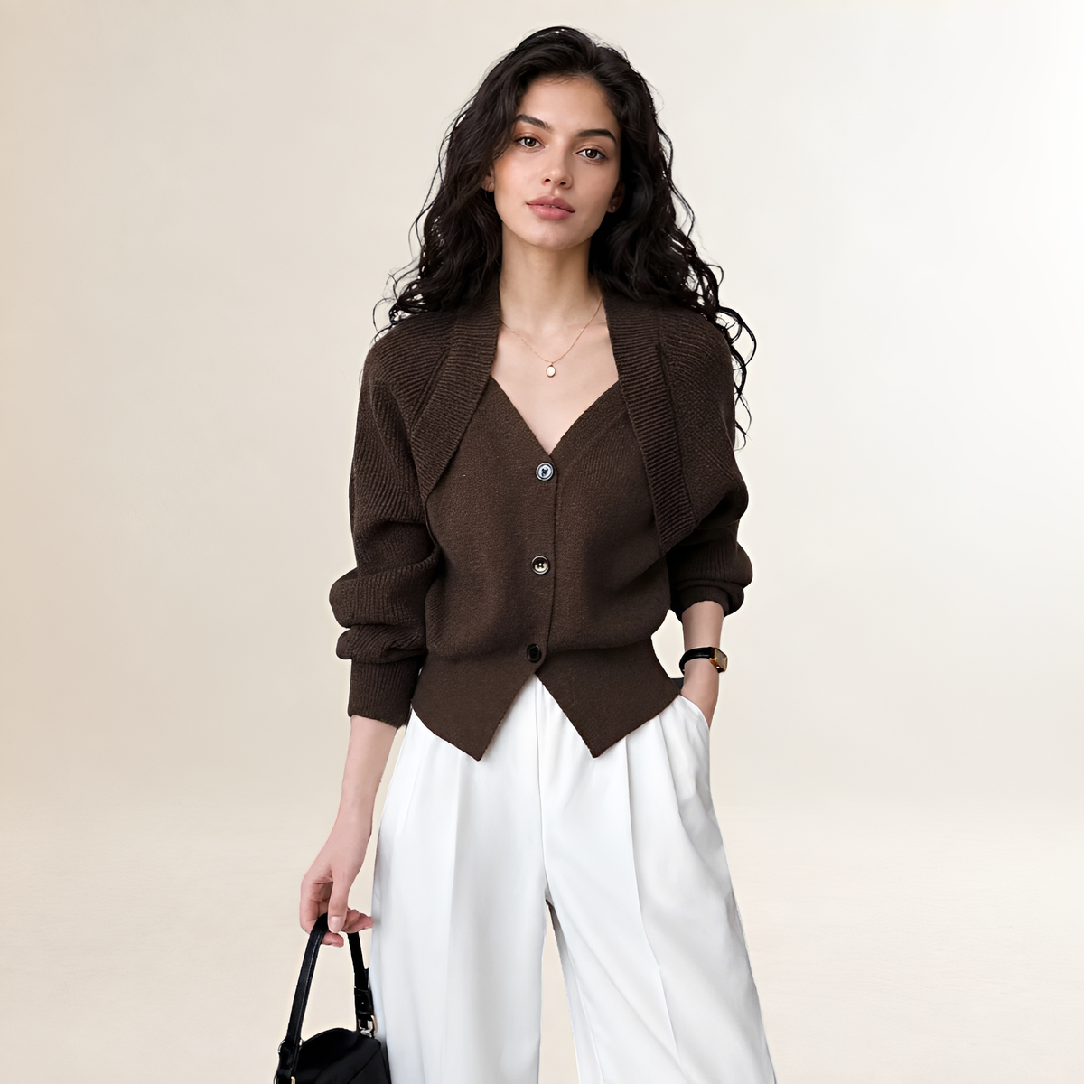 Sweter dla kobiet z dekoltem w serek i guzikiem long sleeve