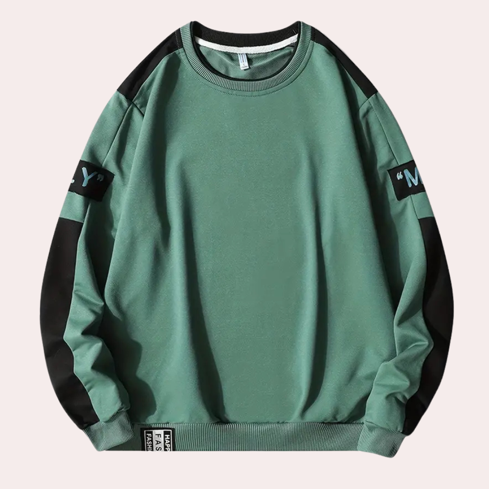 Sweter męski z długim rękawem i okrągłym dekoltem - nowoczesny design z logo