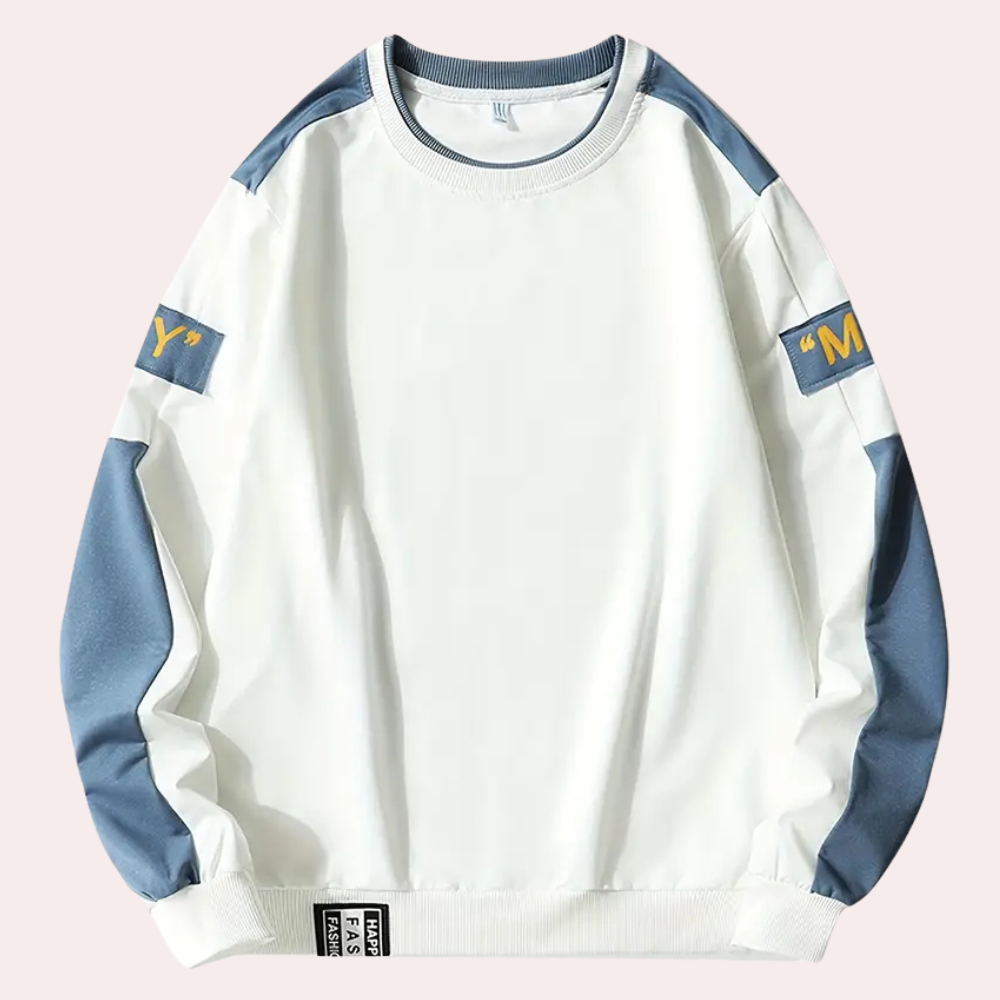 Sweter męski z długim rękawem i okrągłym dekoltem - nowoczesny design z logo