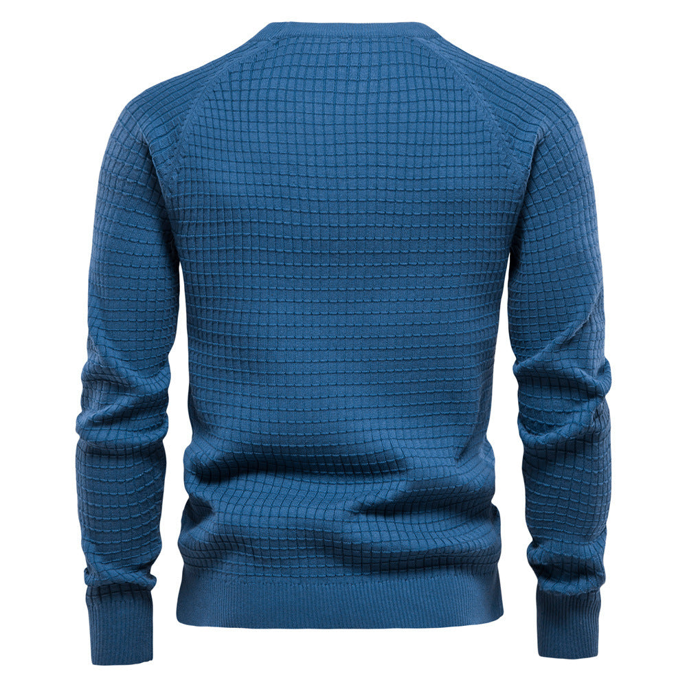 Sweter męski z teksturowanym dekoltem crew neck - regular fit długi rękaw