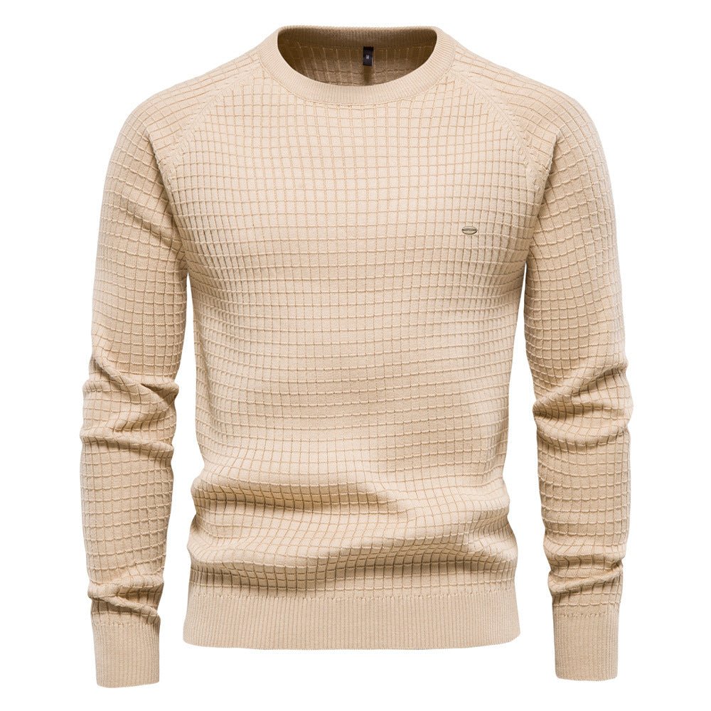 Sweter męski z teksturowanym dekoltem crew neck - regular fit długi rękaw