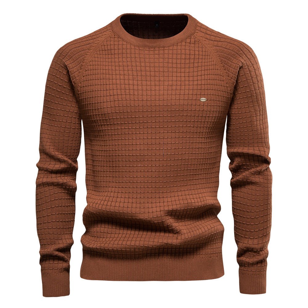 Sweter męski z teksturowanym dekoltem crew neck - regular fit długi rękaw