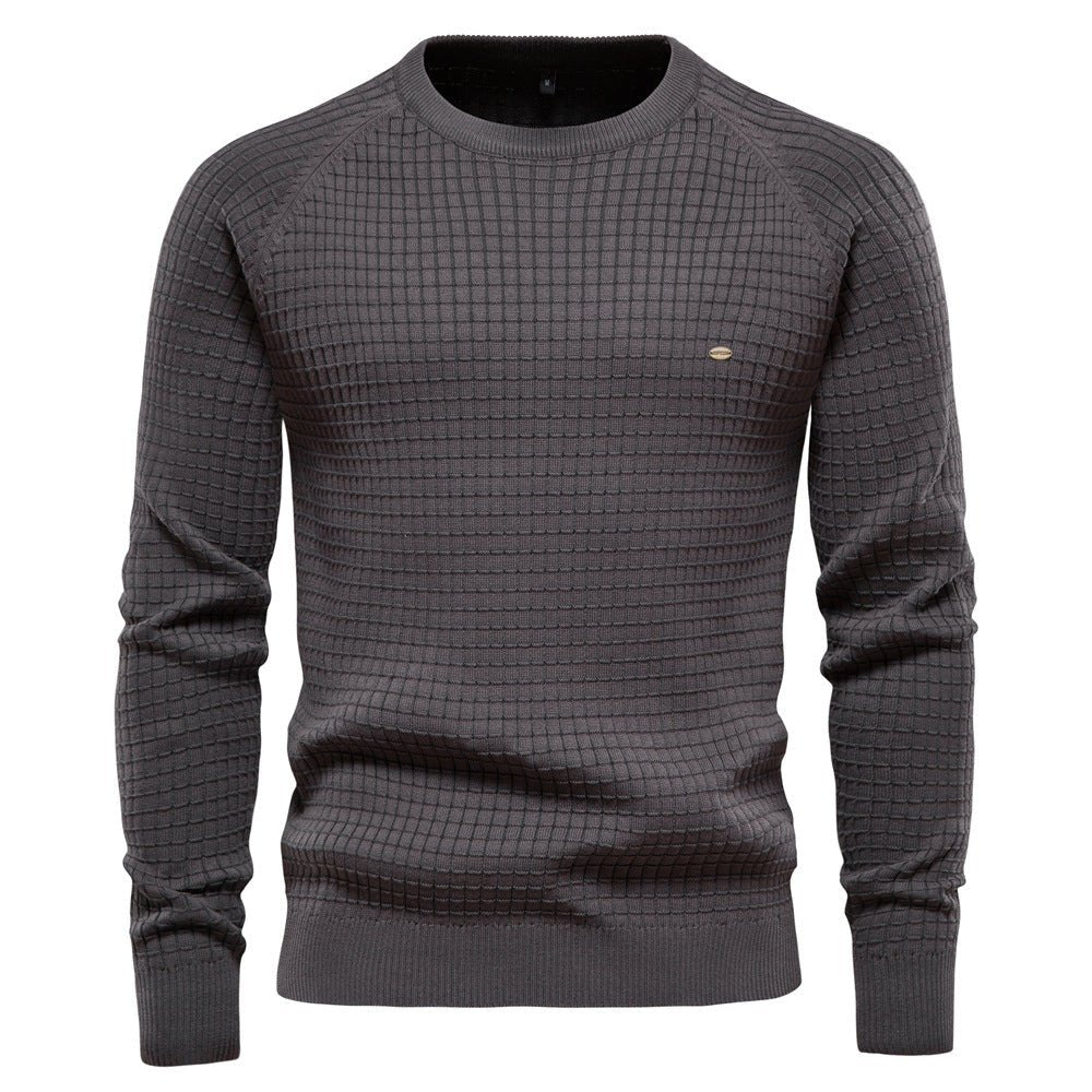 Sweter męski z teksturowanym dekoltem crew neck - regular fit długi rękaw
