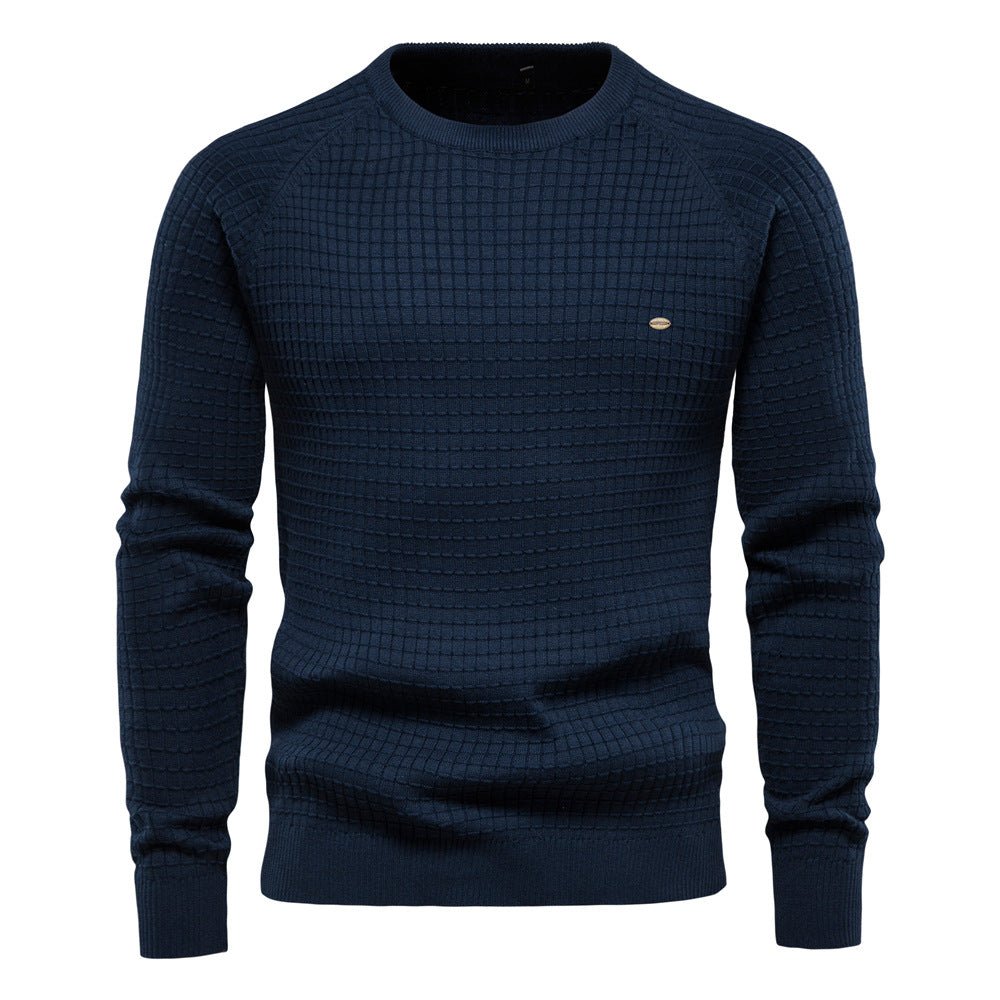 Sweter męski z teksturowanym dekoltem crew neck - regular fit długi rękaw