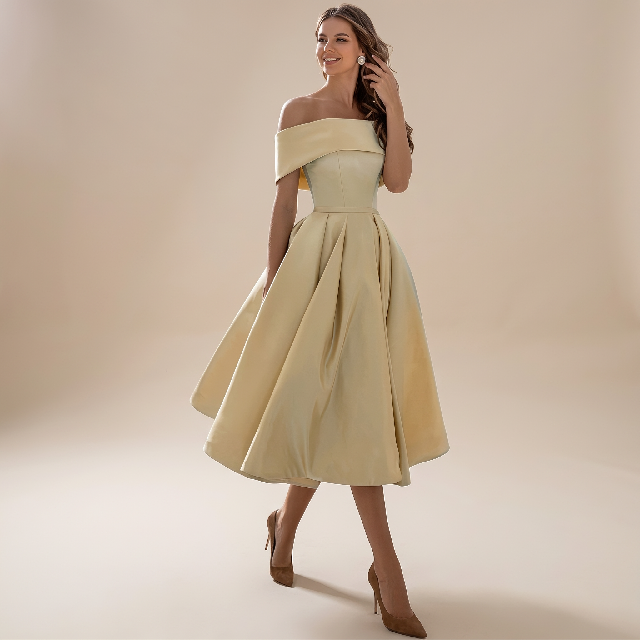 Erika - Elegancka Sukienka z Odkrytymi Ramionami