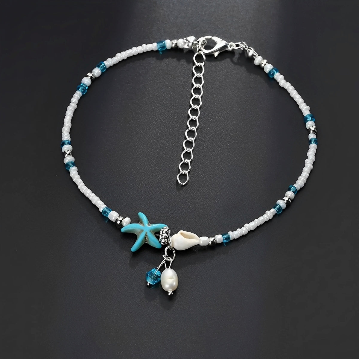 Wyspa – Pulsera na Kostkę Gwiazda i Muszelka z Kamieniami Naturalnymi