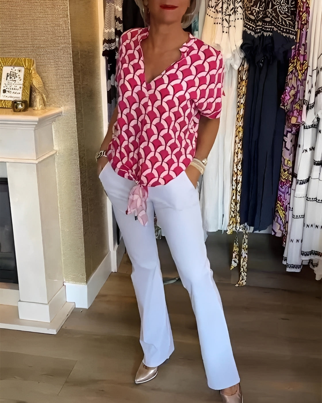 Leona - Stylowy top z nadrukiem dla kobiet