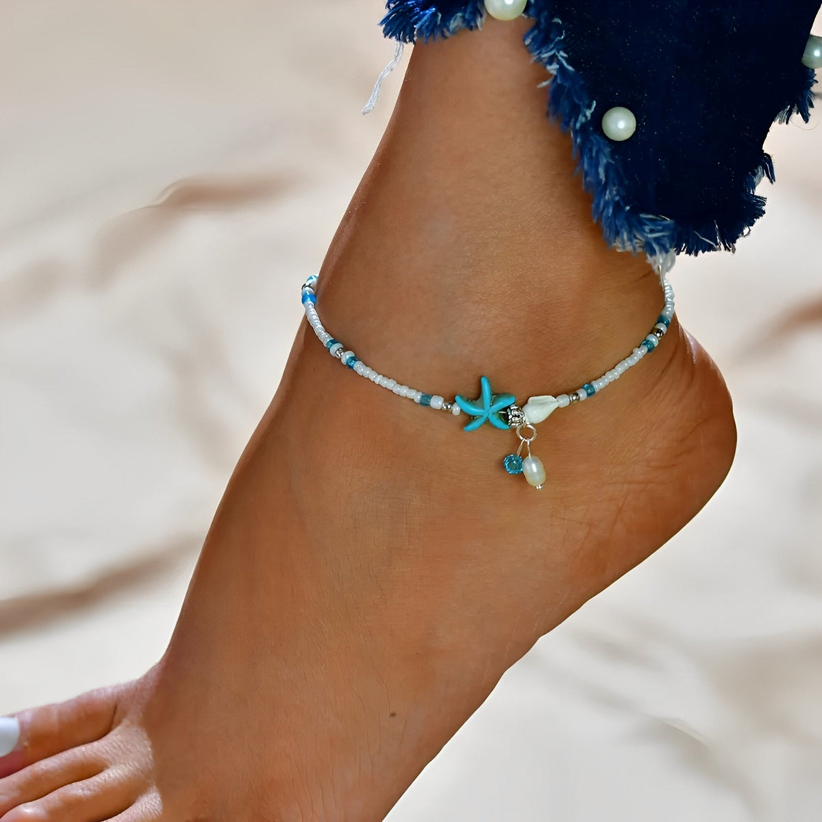 Wyspa – Pulsera na Kostkę Gwiazda i Muszelka z Kamieniami Naturalnymi