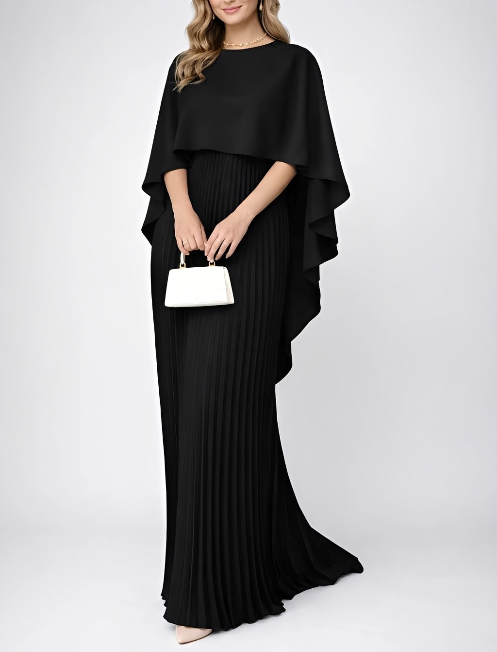 Zuzanna - Elegancka Plisowana Suknia Maxi z Chiffonu