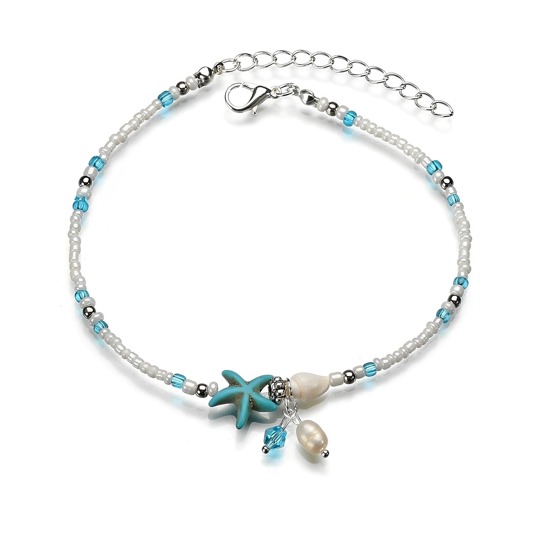 Wyspa – Pulsera na Kostkę Gwiazda i Muszelka z Kamieniami Naturalnymi