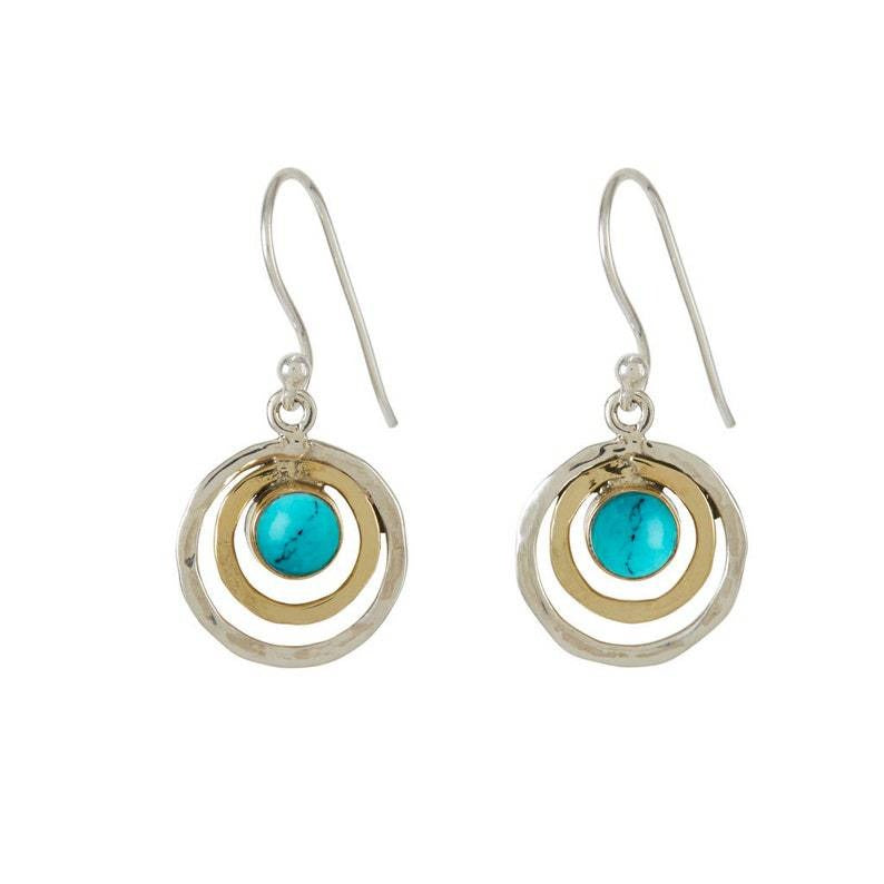 Nayah – Pendientes Boho Saturno z kamieniem turkusowym, wykończenie w srebrze i złocie
