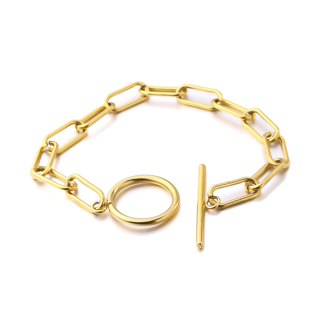 Millie – Pulsera T-Bar z prostokątnymi ogniwami ze złota