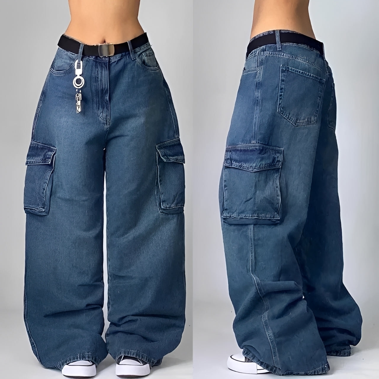 Elsie - Stylowe Luźne Jeansy Cargo