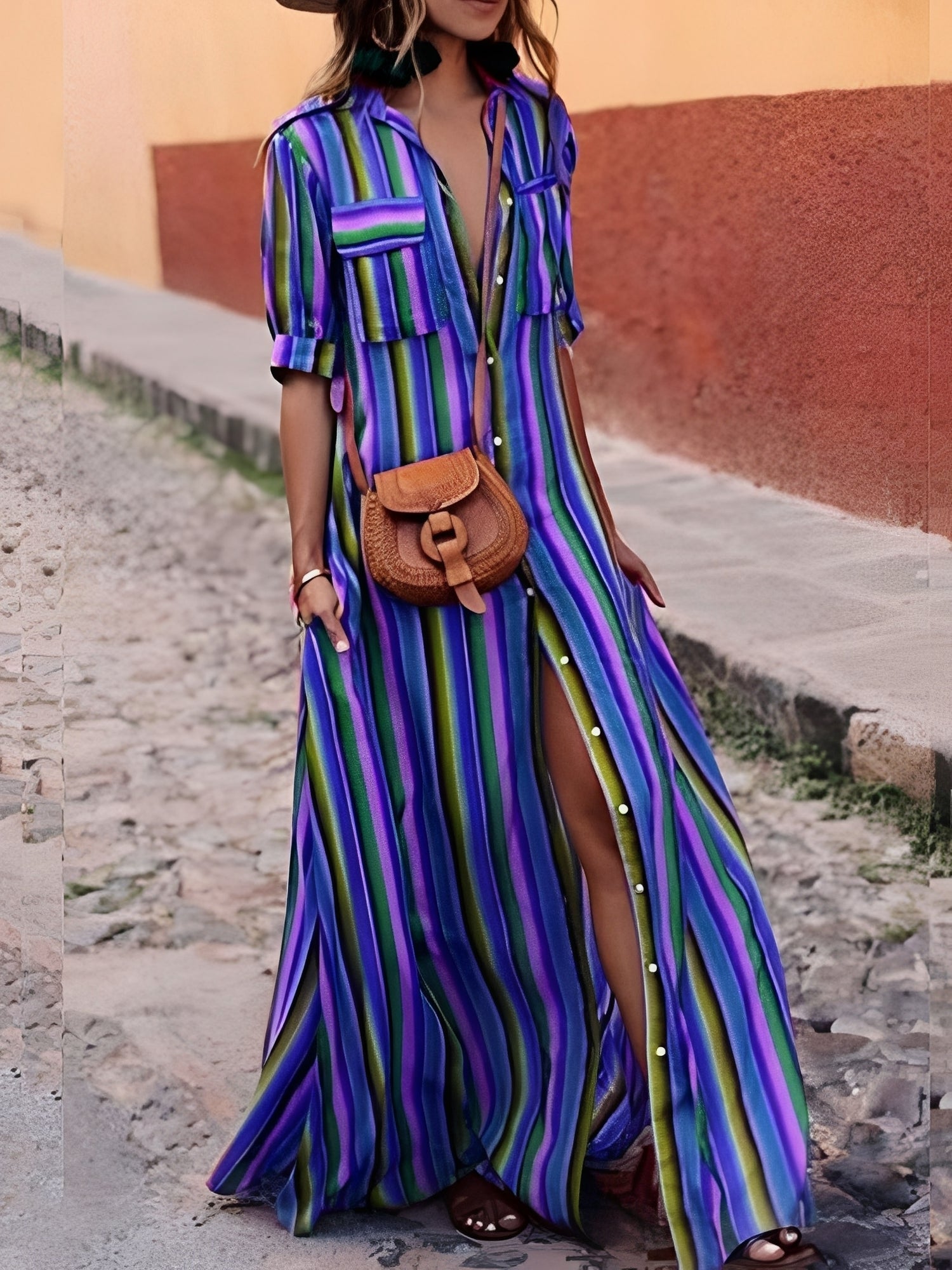 Samara - Stylowa Pasiasta Sukienka Maxi