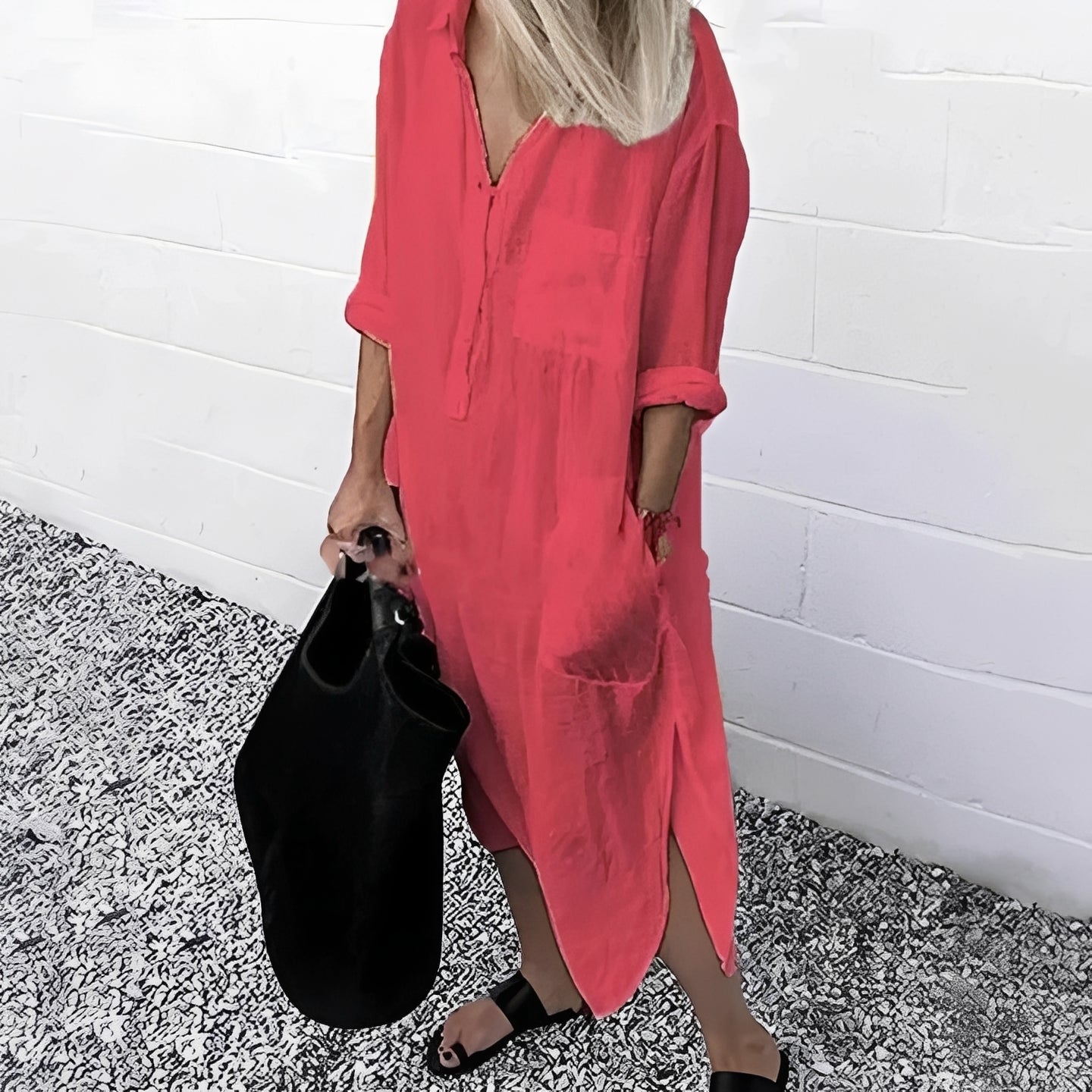 Susan - Casualowa luźna sukienka z rozcięciem