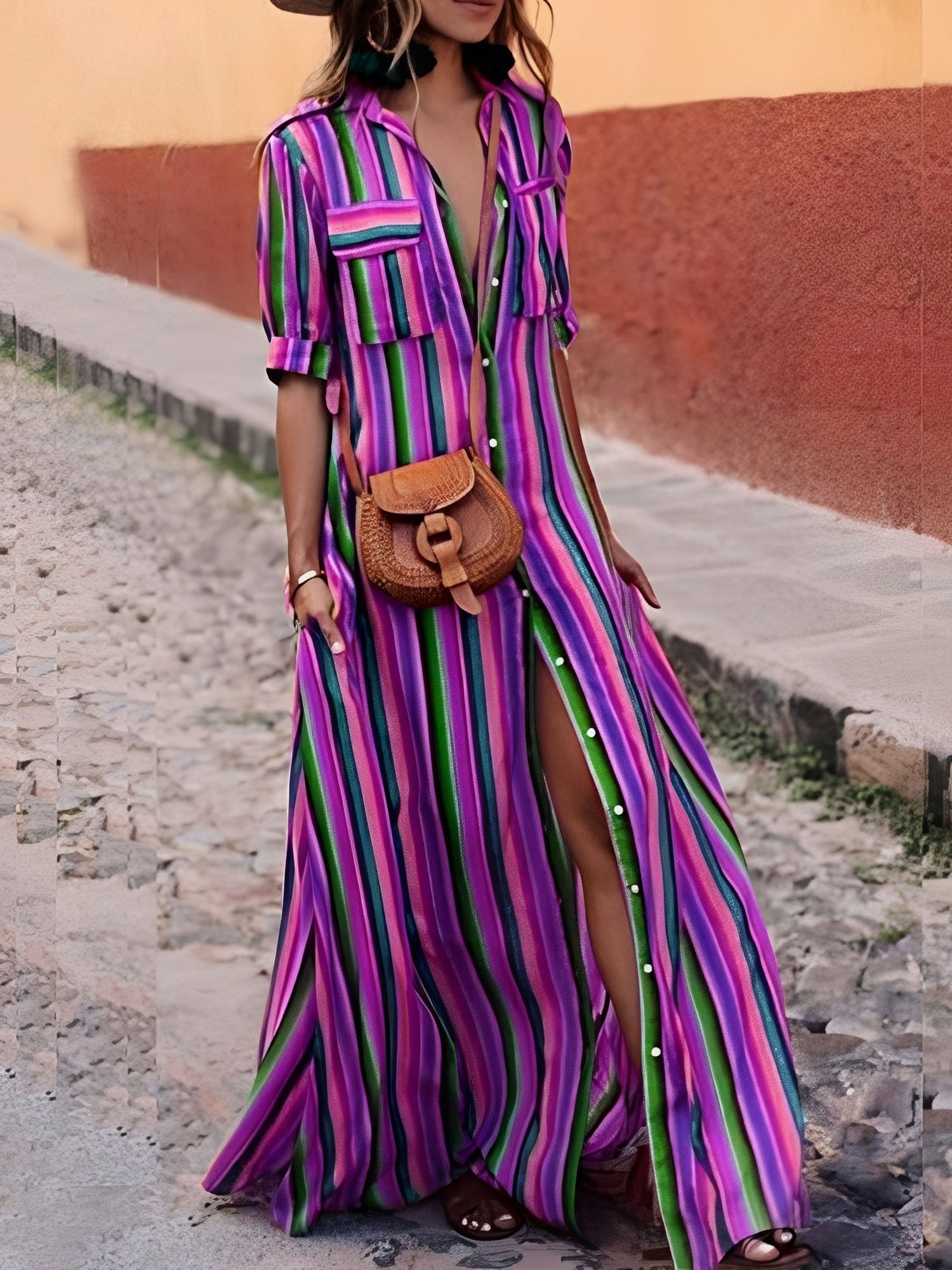 Samara - Stylowa Pasiasta Sukienka Maxi