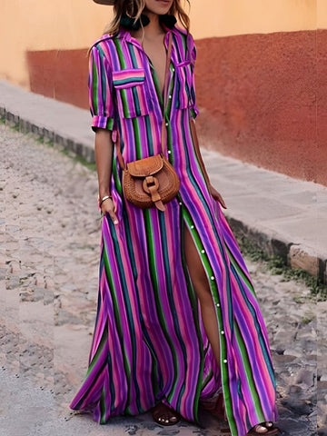 Samara - Stylowa Pasiasta Sukienka Maxi