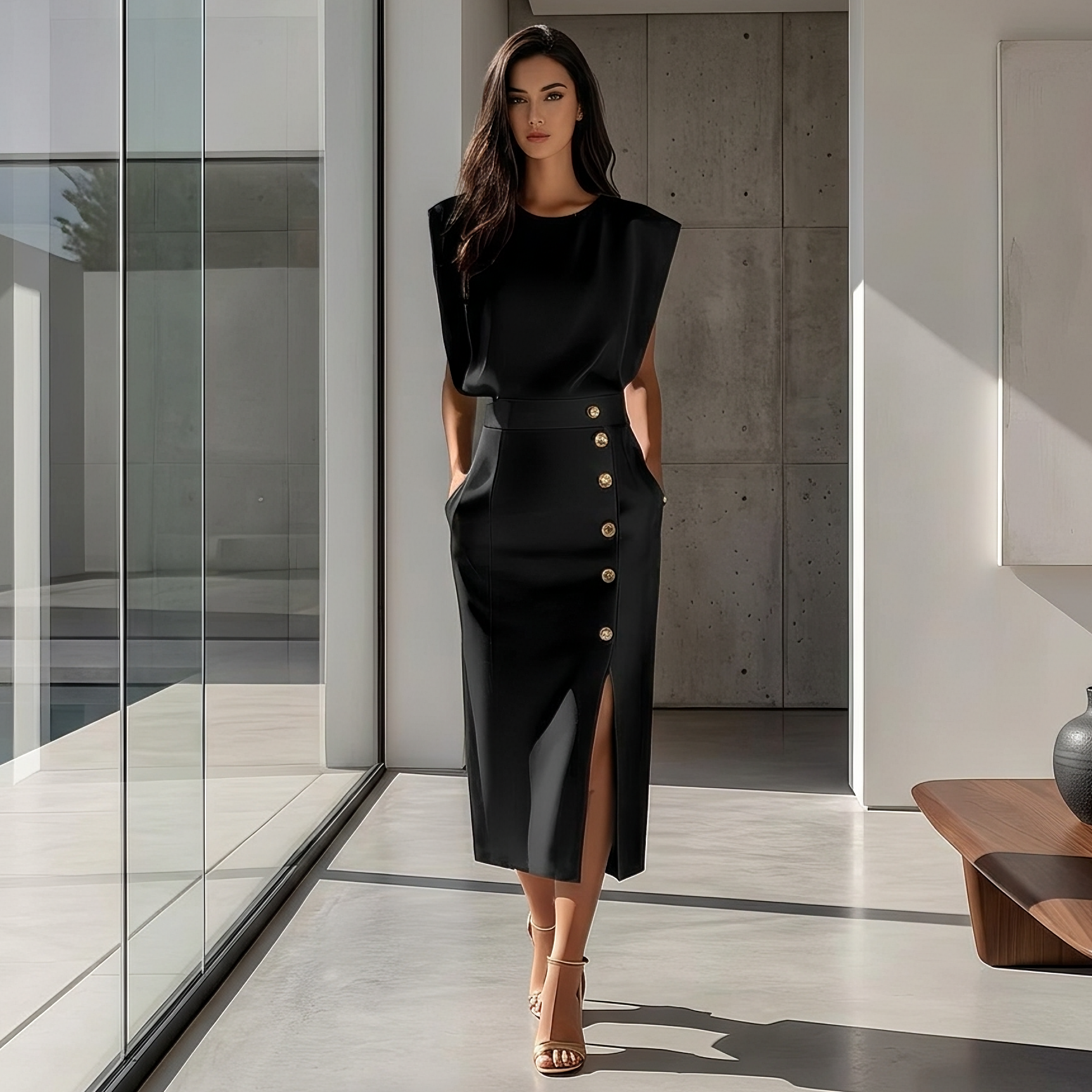 Daniela - Elegancka sukienka midi z rozcięciem